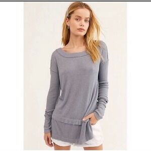 We The Free Thermal‎ North Shore Gray Waffle Knit Long Sleeve Oversize XS NWOT